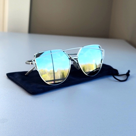 DIOR Reflective Palladium White/grey Silver Metal Framed Sunglasses/Dust Bags - Picture 6 of 12